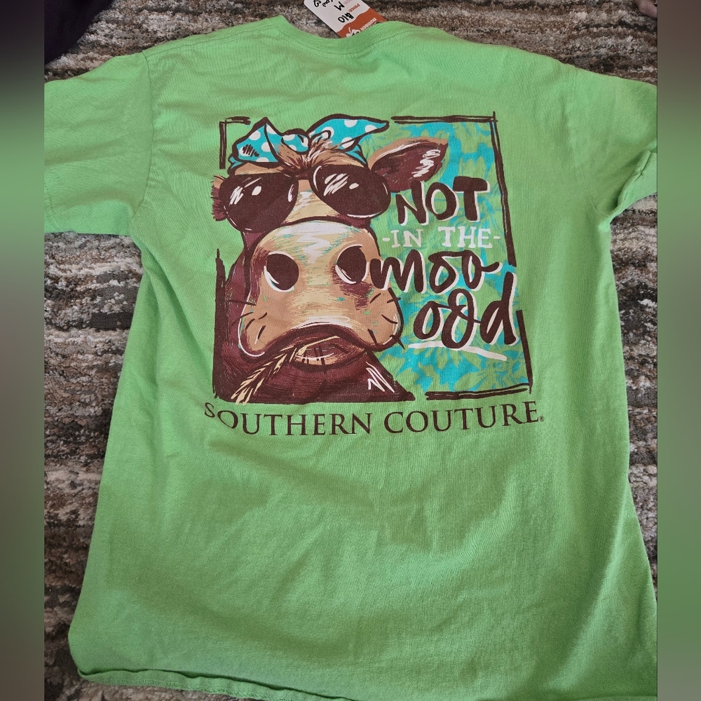Green Short Sleeve Tee with Cartoon Graphic